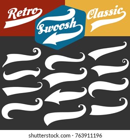 Swoosh tails. Retro sports swash decorative elements for baseball or strike banners and tshirts vector set