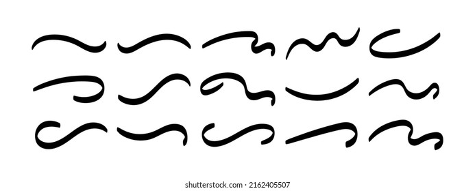 Swoosh underline, swish, swoop line vector set. Vector calligraphic swivel curved. Element for typography. Collection of black brush strokes. Isolated on white background. Retro style text tail