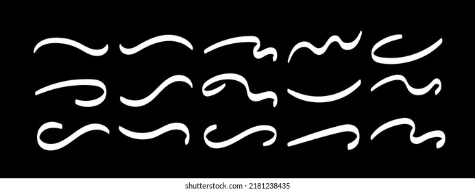 Swoosh subrayado, swish, swoop line vector set. Giro de la caligrafía vectorial curvado. Elemento para la tipografía. Colección de pinceladas negras. Aislado sobre fondo blanco. Barra de texto de estilo retro