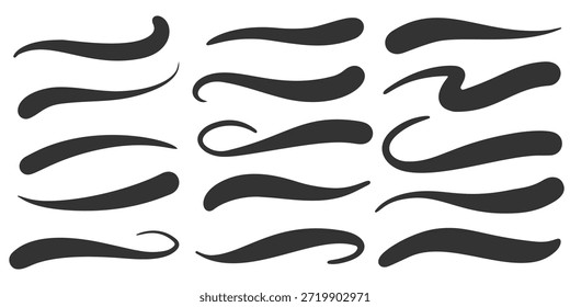 Ativa as linhas vetoriais. Rabiscar traçados desenhados à mão de marcador e pincel no plano de fundo branco. Balanços ondulados, floreios elegantes. Acentos e divisores de curvas.