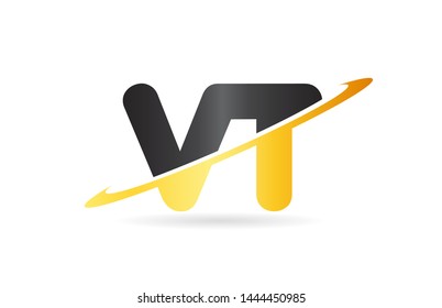 swoosh VT V T yellow black alphabet letter combination suitable as a logo icon design for a company or business
