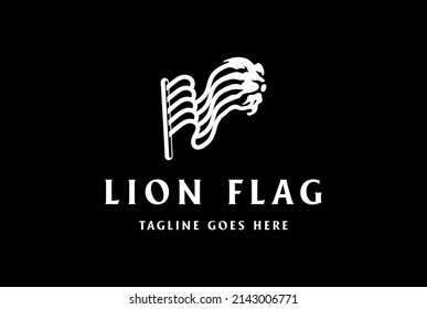 Swoosh Wave Flag with Lion Tiger Face Logo Design Vector