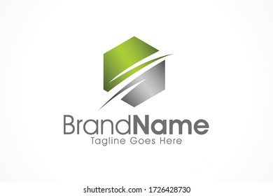 swooshed hexagonal geometric logo vector