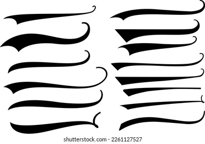 Swooshes text tails for baseball design. Sports swash underline shapes set in retro style.