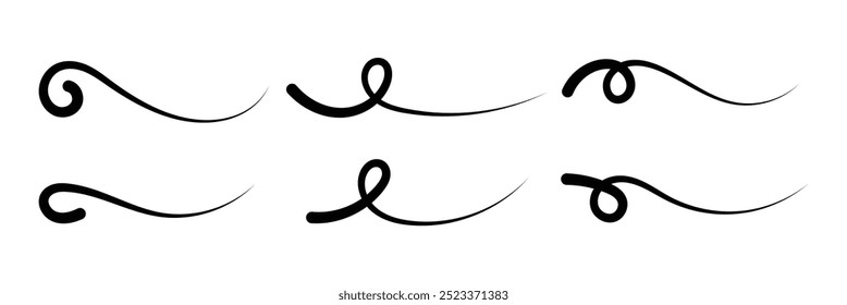Swooshes texto caudas para design de beisebol. Formas de sublinhado swash esportes definidas em estilo retro. Elementos de fonte de tipografia de desejo para atletismo em eps 10.