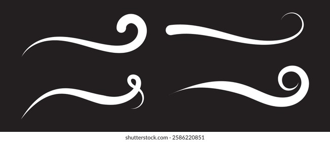 Swooshes text tails for baseball design. Sports swash underline shapes set in retro style. Swish typography font elements for athletics, baseball, football decoration. Black swirl vector line.
