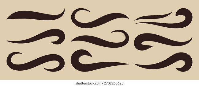 Swooshes text tails, swash underline. Artistic Swash Curve Vector. Swash tail font and vector typography with retro line ornamen. Brush Stroke Swoosh Elements. Hand drawn swirl swoosh text tail vector