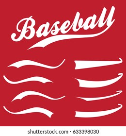 Swooshes, underline elements for sports design, typography, font. Baseball retro hand drawn swishes. Vector