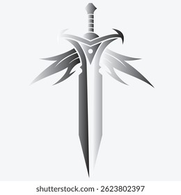 Sword Ancient Weapon Silhouettes Logo Vetor. Cavaleiro Medieval Longa Espada Lendário Design
