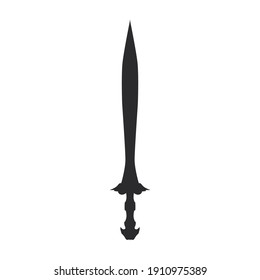 Sword antique weapon vector illustration medieval sharp blade icon. Isolated sword knight fantasy battle silhouette icon. Warrior war symbol military handle broadsword. Cartoon medieval weapon