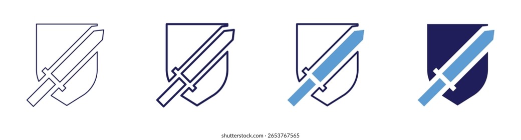 Icono de arena de espada en 4 estilos diferentes. Línea delgada, línea, línea en negrita, duotono. Estilo duotono. Trazo editable.