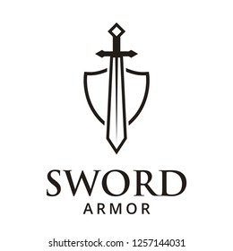 Sword armor logo design template vector illustration