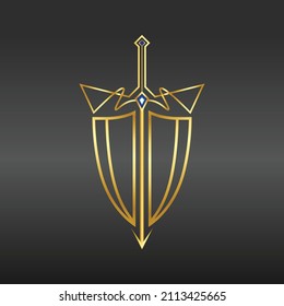 SWORD AND ARMOR LOGO WITH GOLDEN COLOR