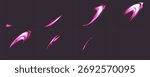 Sword attack effects animation set isolated on black background. Vector cartoon illustration of fantasy game fight with neon pink slash light, vfx design sprite sheet, weapon blade impact trails