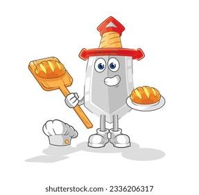 el panadero de la espada con pan. vector de mascota de dibujos animados