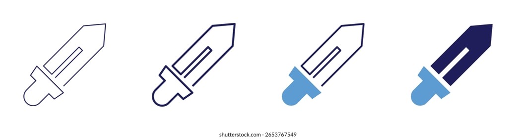 Schwertgleichgewicht Symbol in 4 verschiedenen Stilen. Dünne Linie, Linie, Fette Linie, Duotone. Duotone-Stil. Bearbeitbarer Strich.