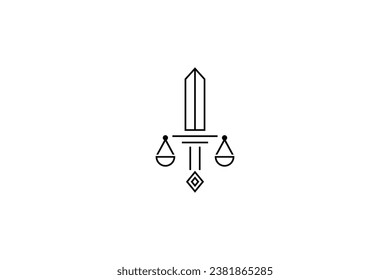 Sword with balance. Symbol Law Justice. logo design inspiration.