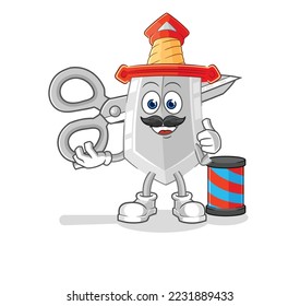 la caricatura del barbero de la espada. vector de mascota de dibujos animados
