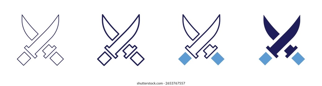 Schwertträger-Symbol in 4 verschiedenen Stilen. Dünne Linie, Linie, Fette Linie, Duotone. Duotone-Stil. Bearbeitbarer Strich.