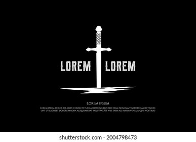 Sword Blade Samurai Stuck in the Ground Logo Design Vector