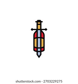 Schwert und Flasche Wein kreatives Logo-Design.