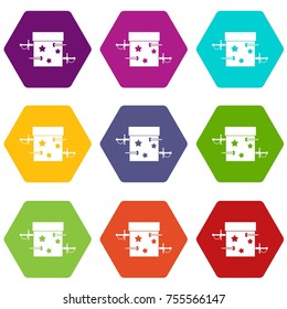 Sword box illusion icon set many color hexahedron isolated on white vector illustration