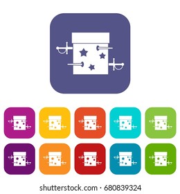Sword box illusion icons set vector illustration in flat style in colors red, blue, green, and other