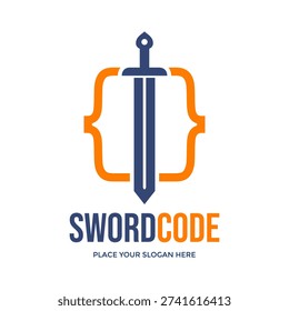 Sword and bracket symbol representing coding and software development security.