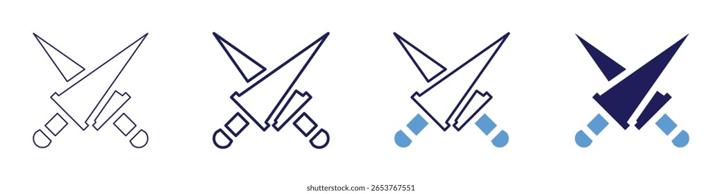 Sword build icon in 4 different styles. Thin Line, Line, Bold Line, Duotone. Duotone style. Editable stroke.