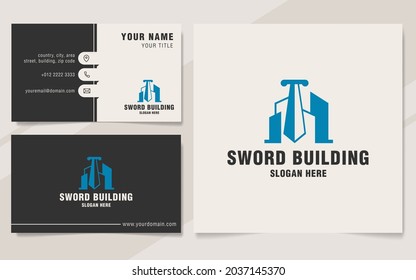 Sword building logo template on monogram style