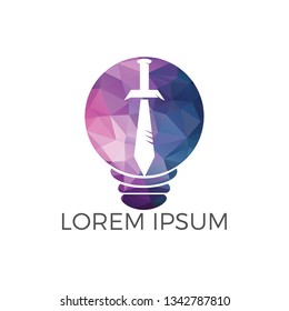 Sword and bulb logo design. Elegant Shield logo designs concept vector, Guardian symbol. Warriors ideas sign.