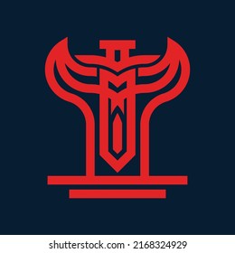 Sword Bull Line Creative Logo Design