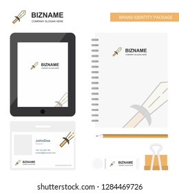 Sword Business Logo, Tab App, Diary PVC Employee Card and USB Brand Stationary Package Design Vector Template