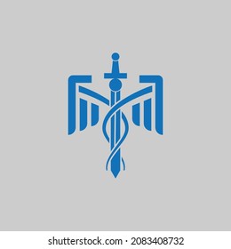 sword caduceus logo design. Medical Caduceus Logo Sign Template Vector Isolated on gray Background