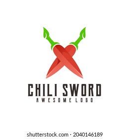 Sword With Chili Shape Logo Illustration