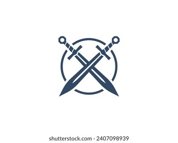 sword circle logo vector icon illustration, logo template