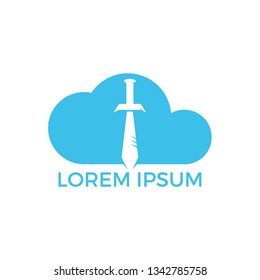Sword and Cloud logo design. Elegant Shield logo designs concept vector, Guardian symbol. Logo brave warriors sign.