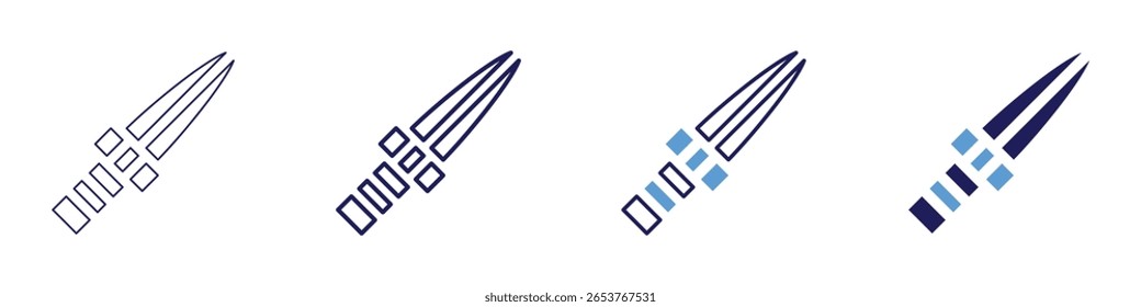 Icono de entrenador de espada en 4 estilos diferentes. Línea delgada, línea, línea en negrita, duotono. Estilo duotono. Trazo editable.