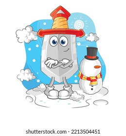 the sword in cold winter character. cartoon mascot vector