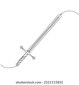 Sword in continuous one line art style. Simple vector illustration