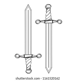 Sword contour illustration for coloring. Template for tattoo.