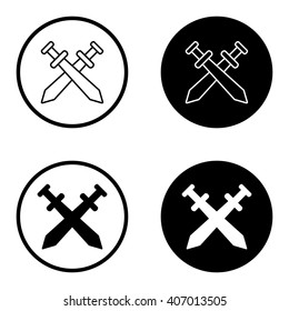 Sword cross icon in circle . Vector illustration