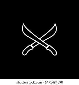 Sword Cross Line Icon On Black Background. Black Flat Style Vector Illustration