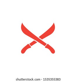 Sword Cross Red Icon On White Background. Red Flat Style Vector Illustration.