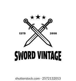 sword crossed logo design concept vintage style
