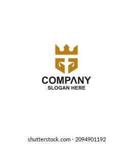 Sword, crown logo design Template for logo, label, emblem, badge. Vector illustration.