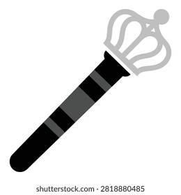 A sword with a crown on its handle, symbolizing power and royalty, isolated on white