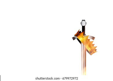 Sword and crown on white background with the effect of fire. Vector illustration of a game of thrones. svg