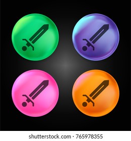 Sword crystal ball design icon in green - blue - pink and orange.