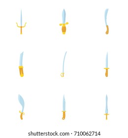 Sword and dagger icons set. Cartoon set of 9 sword and dagger vector icons for web isolated on white background